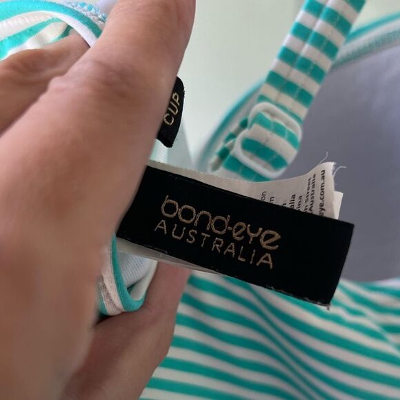 Bond eye Australia teal/white striped one piece bathing suit flattering 14 US - Picture 5 of 6
